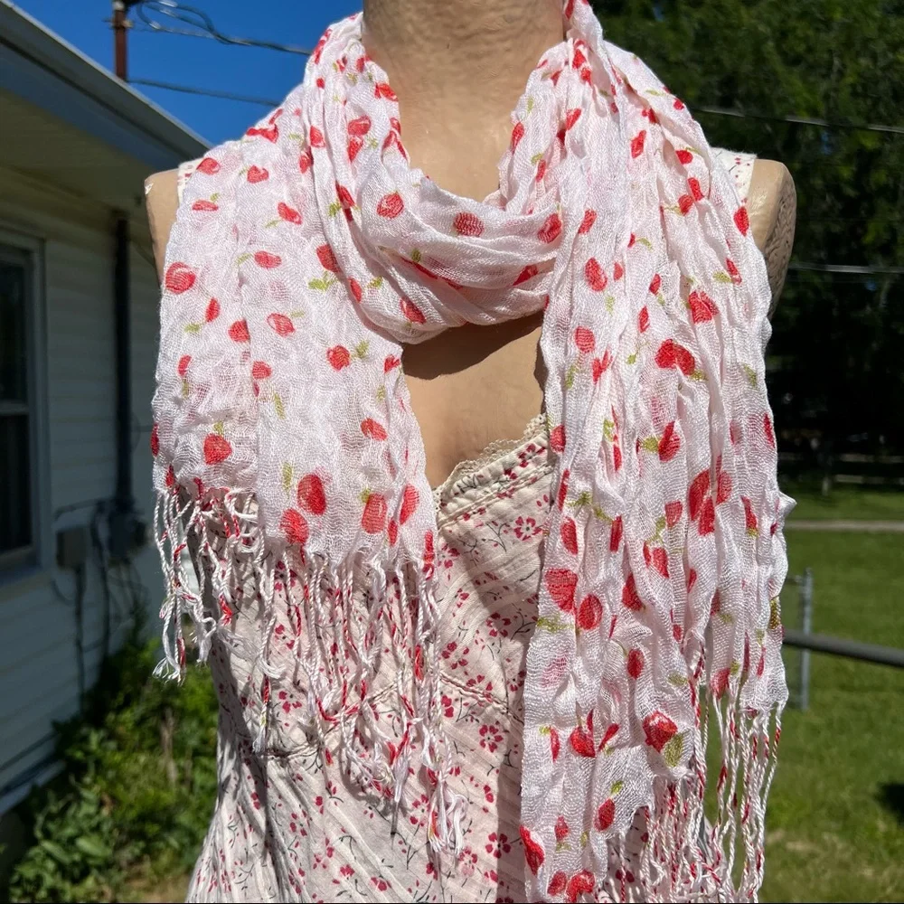 - Cherry Blossom Print Fringed Decorative Scarf! NEW!!